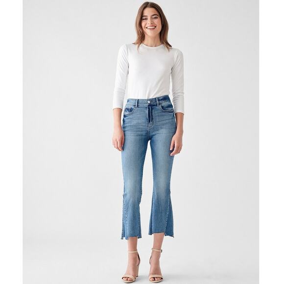 DL1961 Bridget Cropped Boot Jeans Size 26 Ludgate Blue Raw Hem Classic Staple - Picture 1 of 15